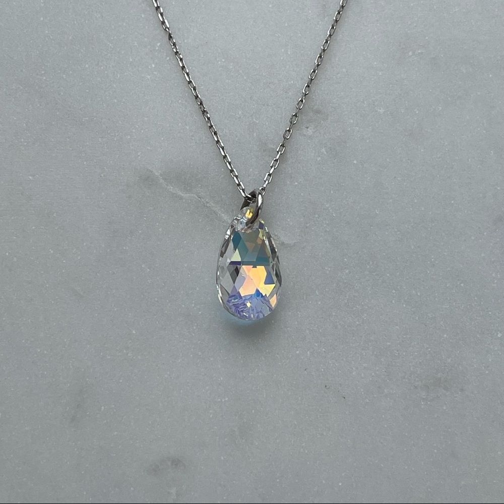 Sterling silver necklace with pear shaped swarovski crystal